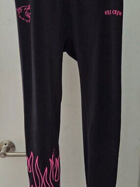 Kill Crew Black Leggings with Pink Flame Detail NEW!! Never Worn